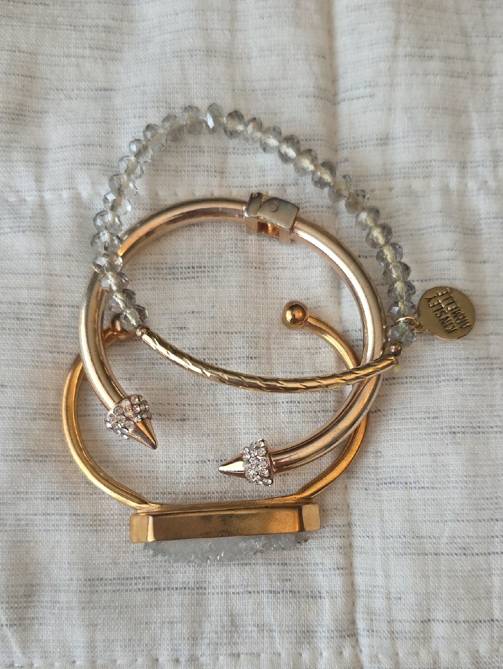 Kinsley Armelle Rose Gold Druzy & Clear Crystal Stack Bracelet Set - Picture 2 of 5